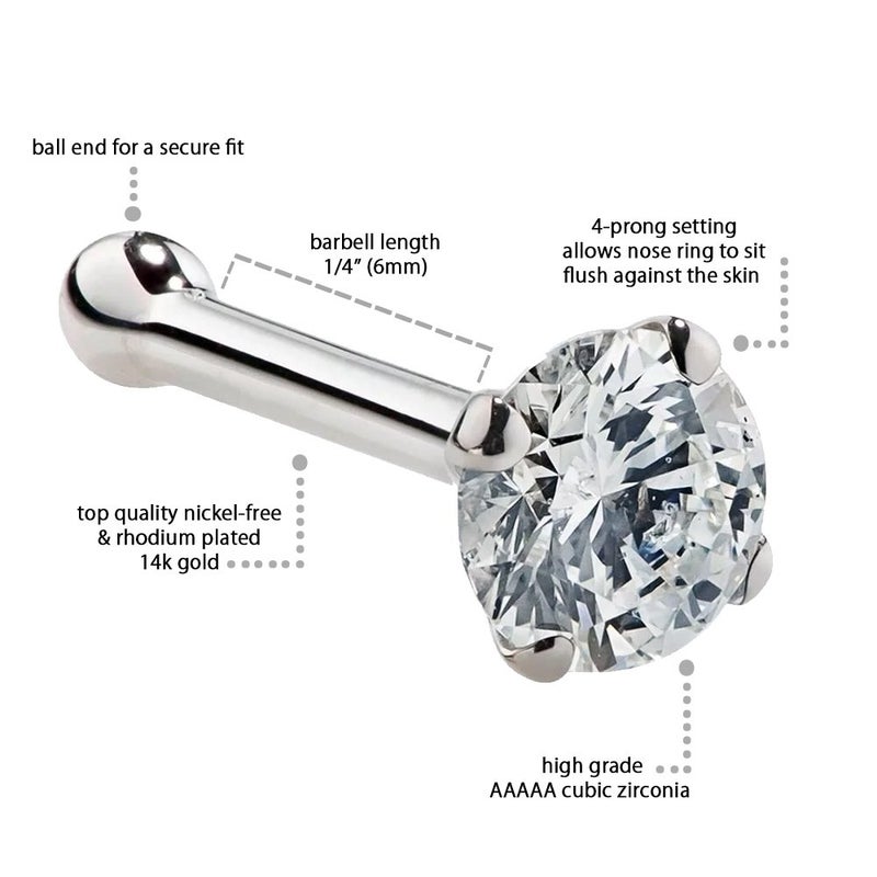 FreshTrends Cubic Zirconia Nose Jewelry | 14K White Gold & Real Gold Nose Rings - Image 4